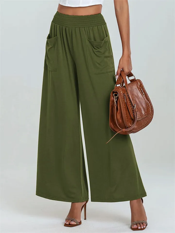 Women's Stylish Elastic Waist Casual Pants with Pockets