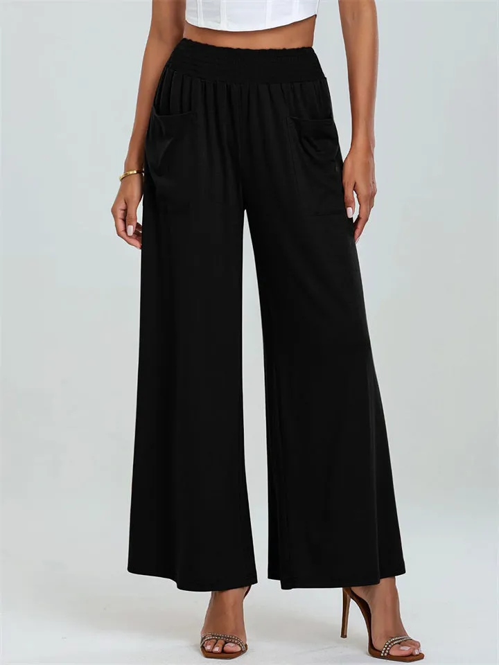 Women's Stylish Elastic Waist Casual Pants with Pockets