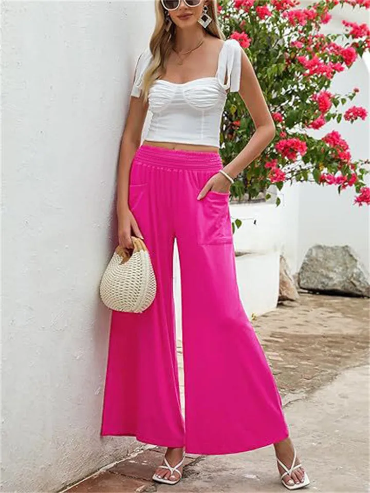 Women's Stylish Elastic Waist Casual Pants with Pockets