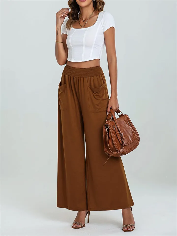 Women's Stylish Elastic Waist Casual Pants with Pockets
