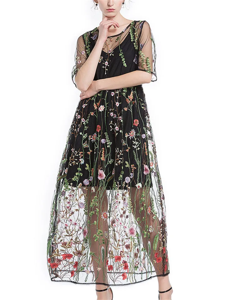 Women's Summer Lace Embroidery 2-Piece Beach Dress