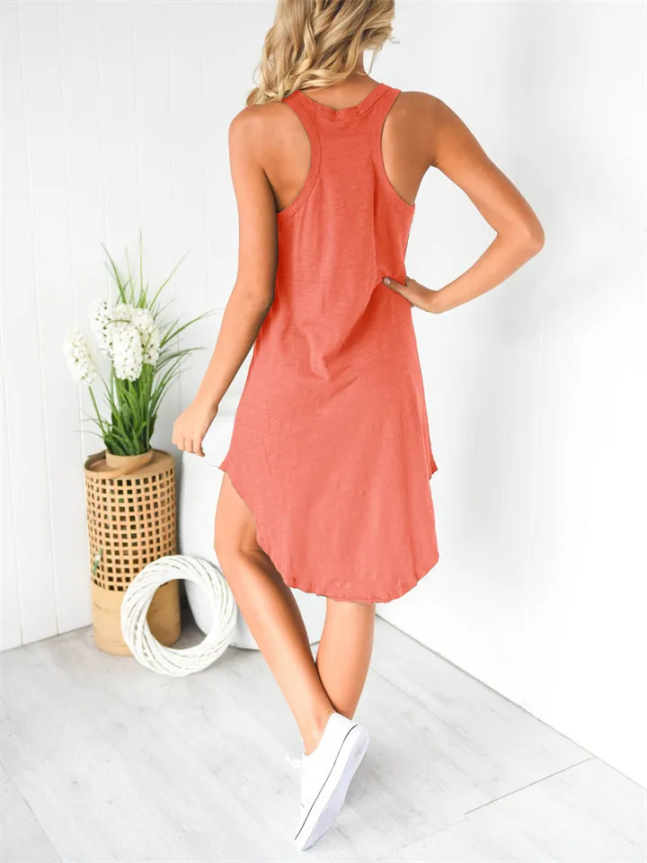 Women's Summer Sports U Neck Irregular Hem Tank Dress