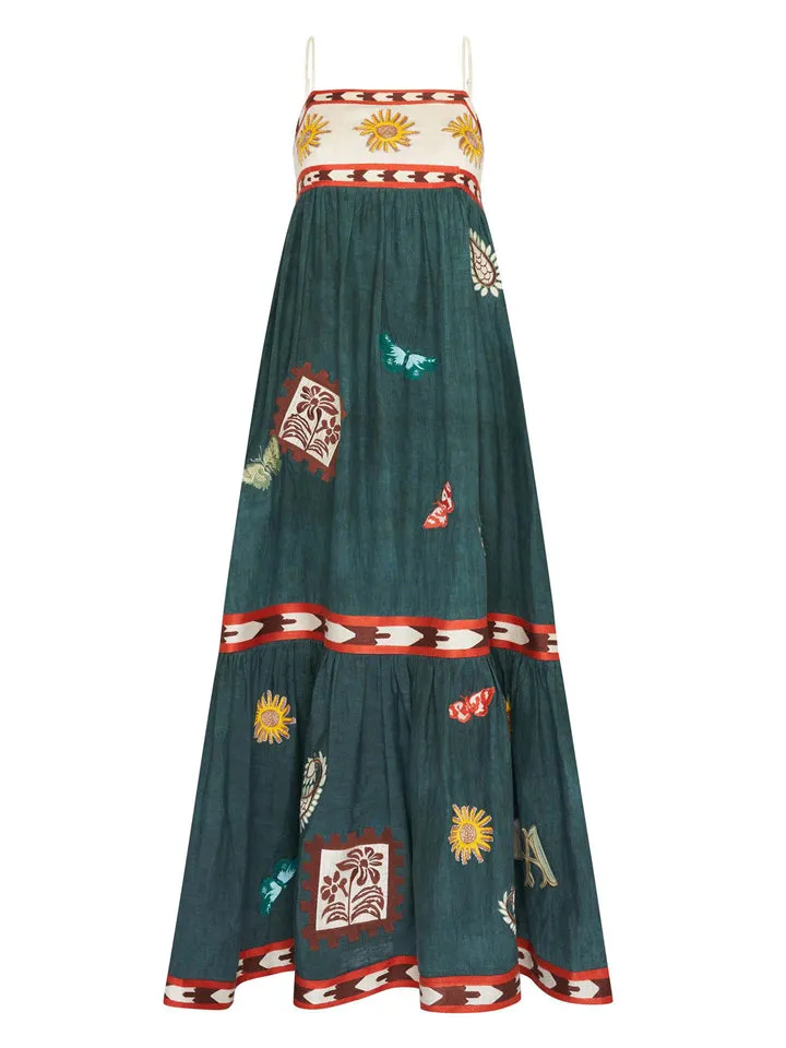 Women's Sun Flower Butterfly Print Adjustable Strap Ruffle Dress
