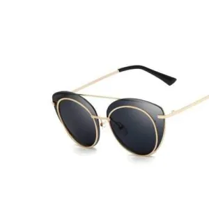Women's Sunglasses Fashionable Cat Eye Frame Semi- Rimless Glasses Accessory - Black