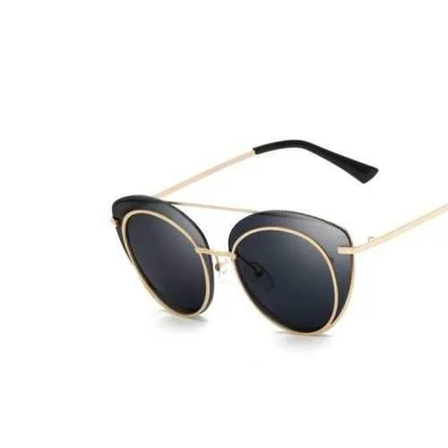 Women's Sunglasses Fashionable Cat Eye Frame Semi- Rimless Glasses Accessory - Black