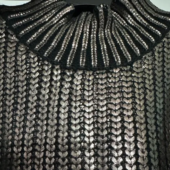 Women's Sweater Decorated with Gold Foil in French Style with High Collar