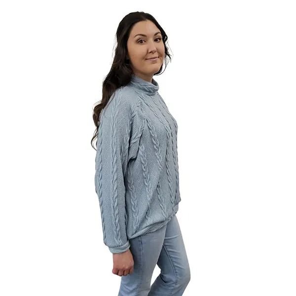 WOMEN'S TURTLENECK CABLE KNIT SWEATER SKY BLUE
