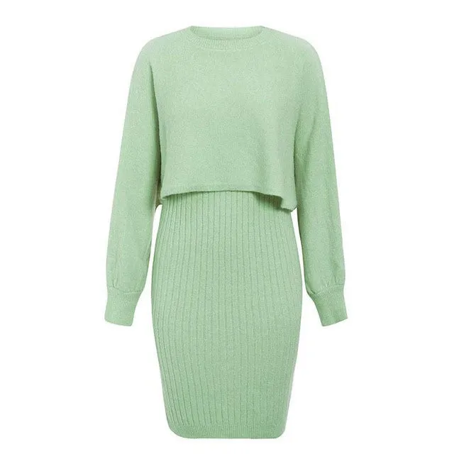 Women's Two Piece Knitted Pullover Sweater Dress Set