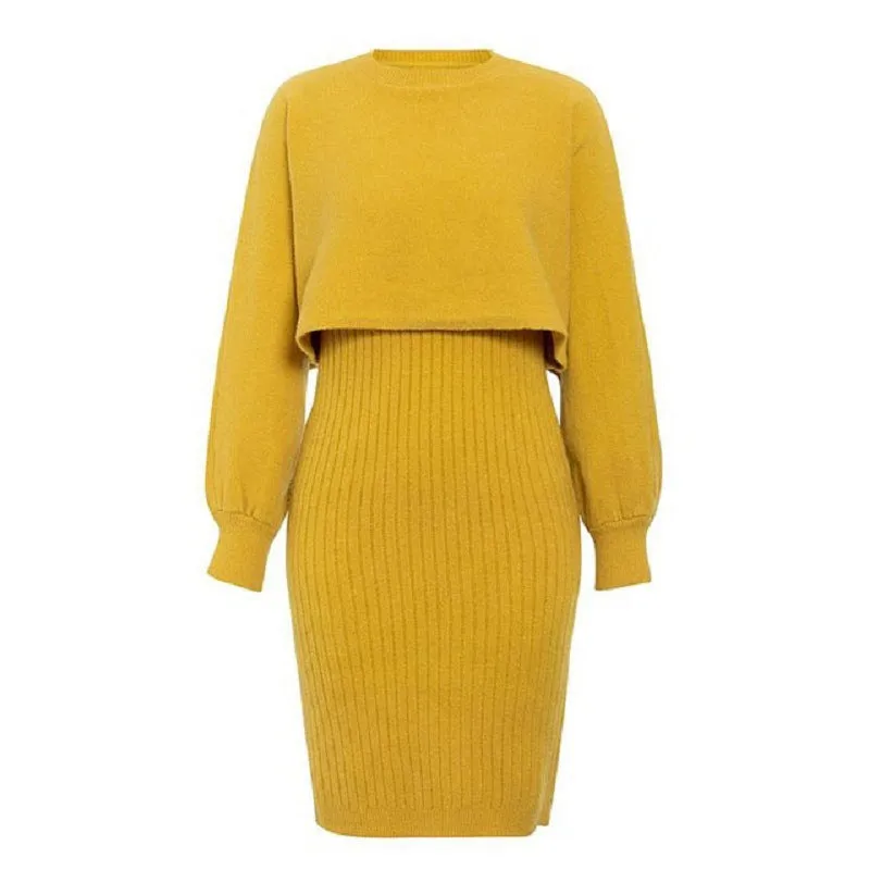 Women's Two Piece Knitted Pullover Sweater Dress Set