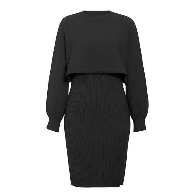 Women's Two Piece Knitted Pullover Sweater Dress Set