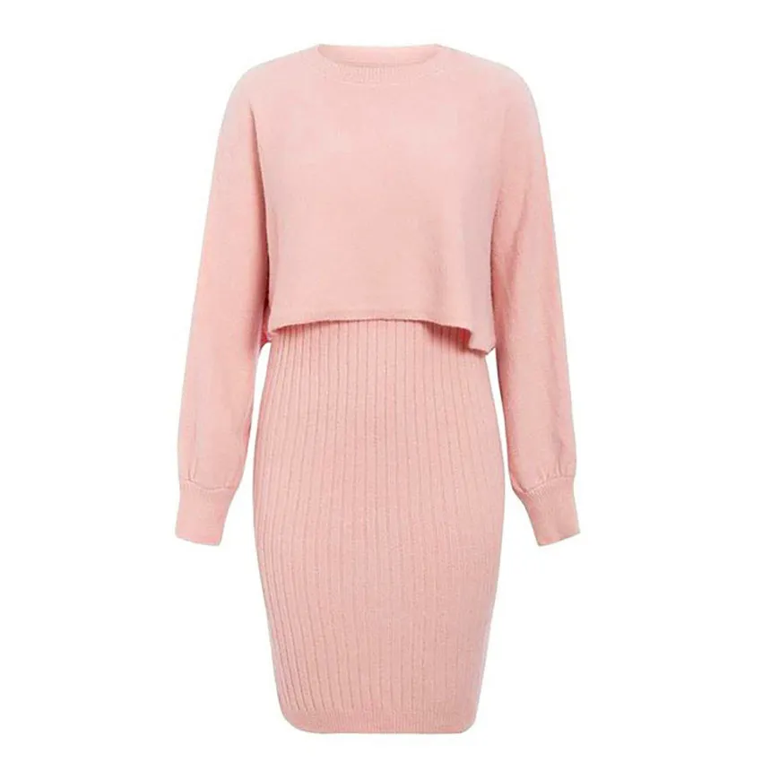 Women's Two Piece Knitted Pullover Sweater Dress Set