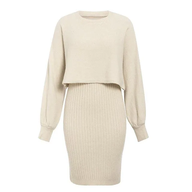 Women's Two Piece Knitted Pullover Sweater Dress Set