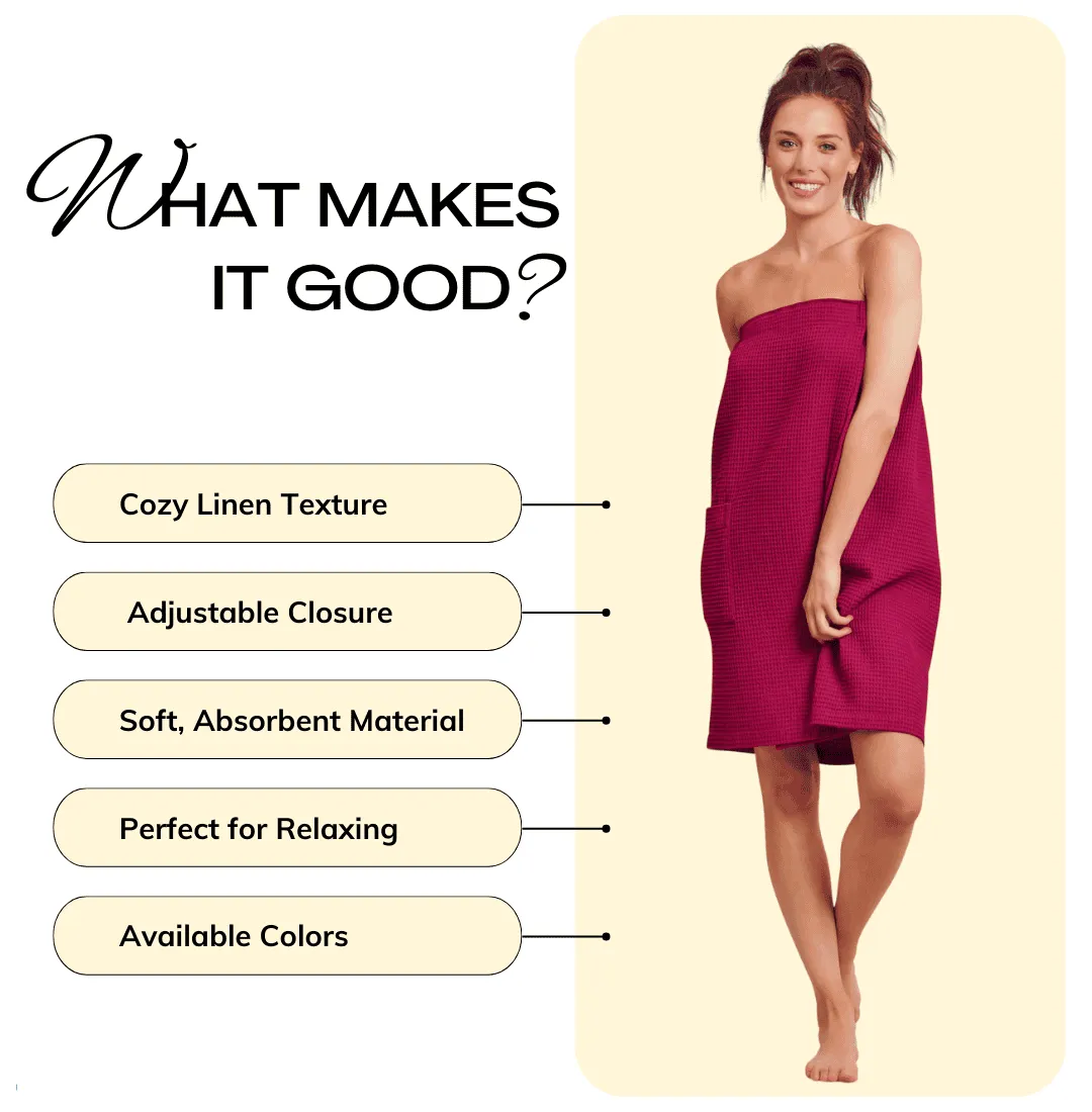 Women's Waffle Body Wrap, Lightweight Cotton Turkish & Comfortable, (Wine Red)