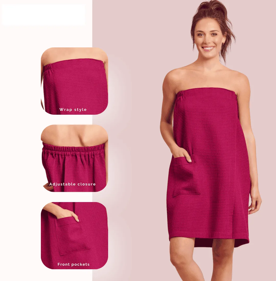 Women's Waffle Body Wrap, Lightweight Cotton Turkish & Comfortable, (Wine Red)