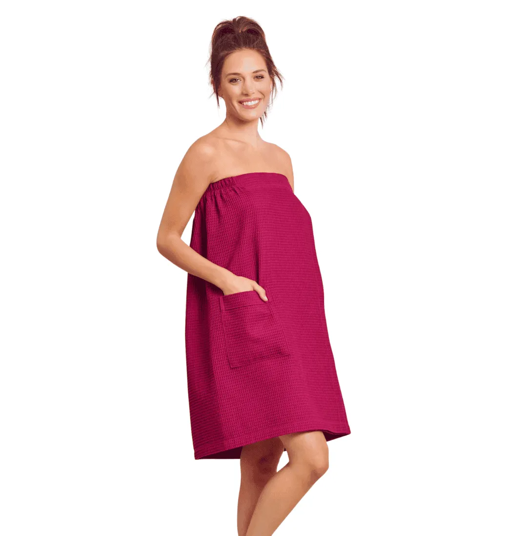 Women's Waffle Body Wrap, Lightweight Cotton Turkish & Comfortable, (Wine Red)