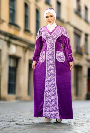 Women's winter velvet striped abaya