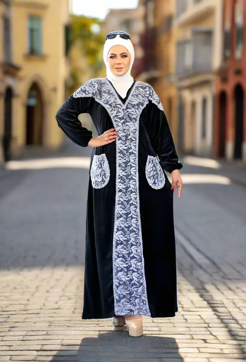 Women's winter velvet striped abaya
