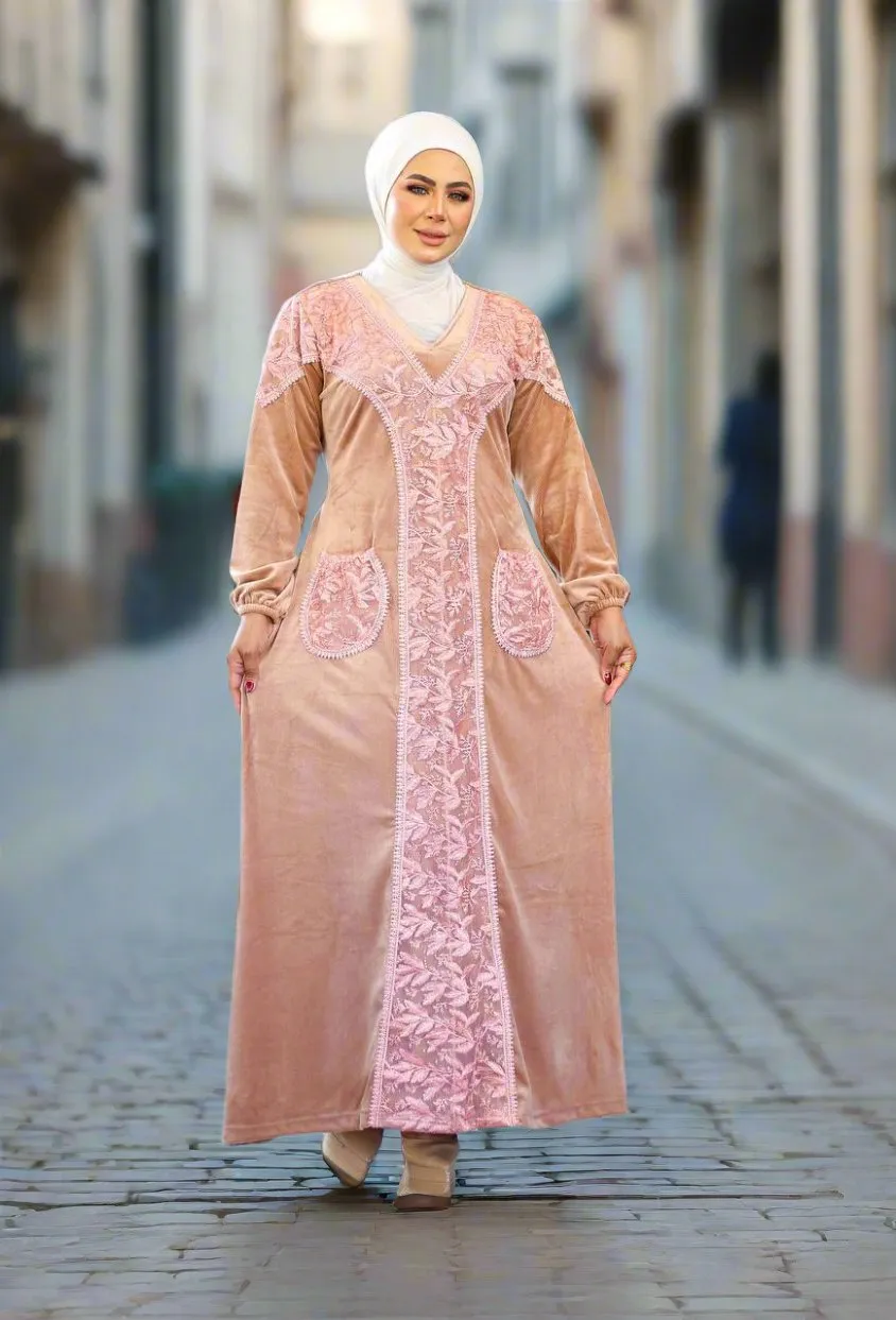 Women's winter velvet striped abaya