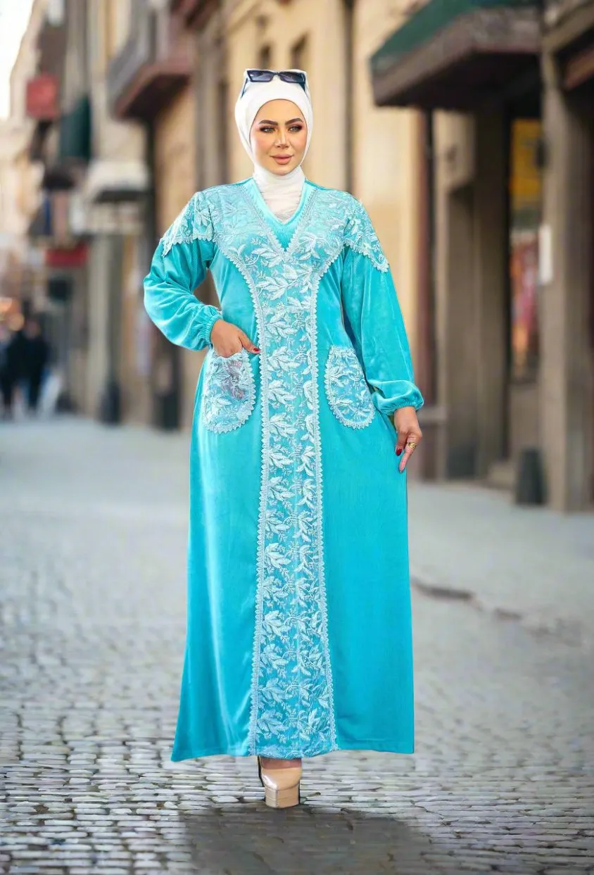 Women's winter velvet striped abaya