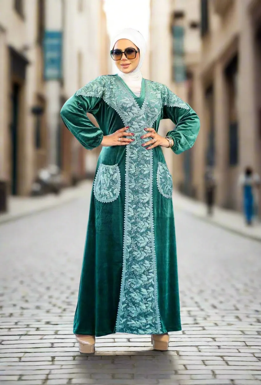 Women's winter velvet striped abaya
