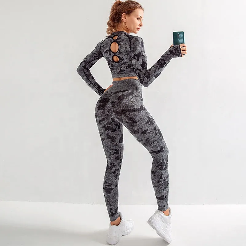 Women's Workout Training Two Piece Camo Set
