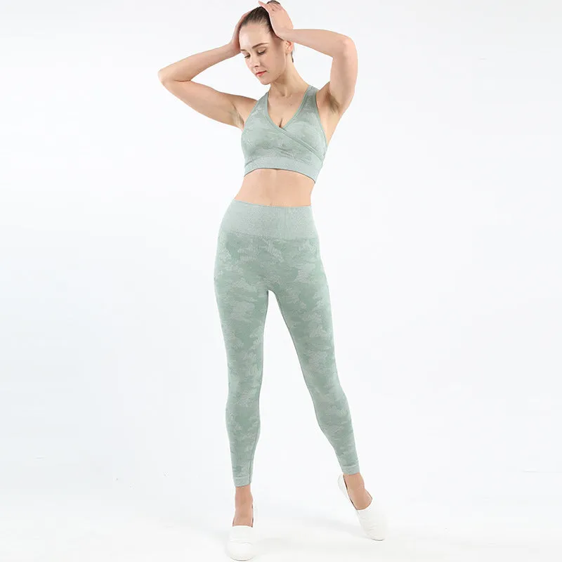 Women's Workout Training Two Piece Camo Set