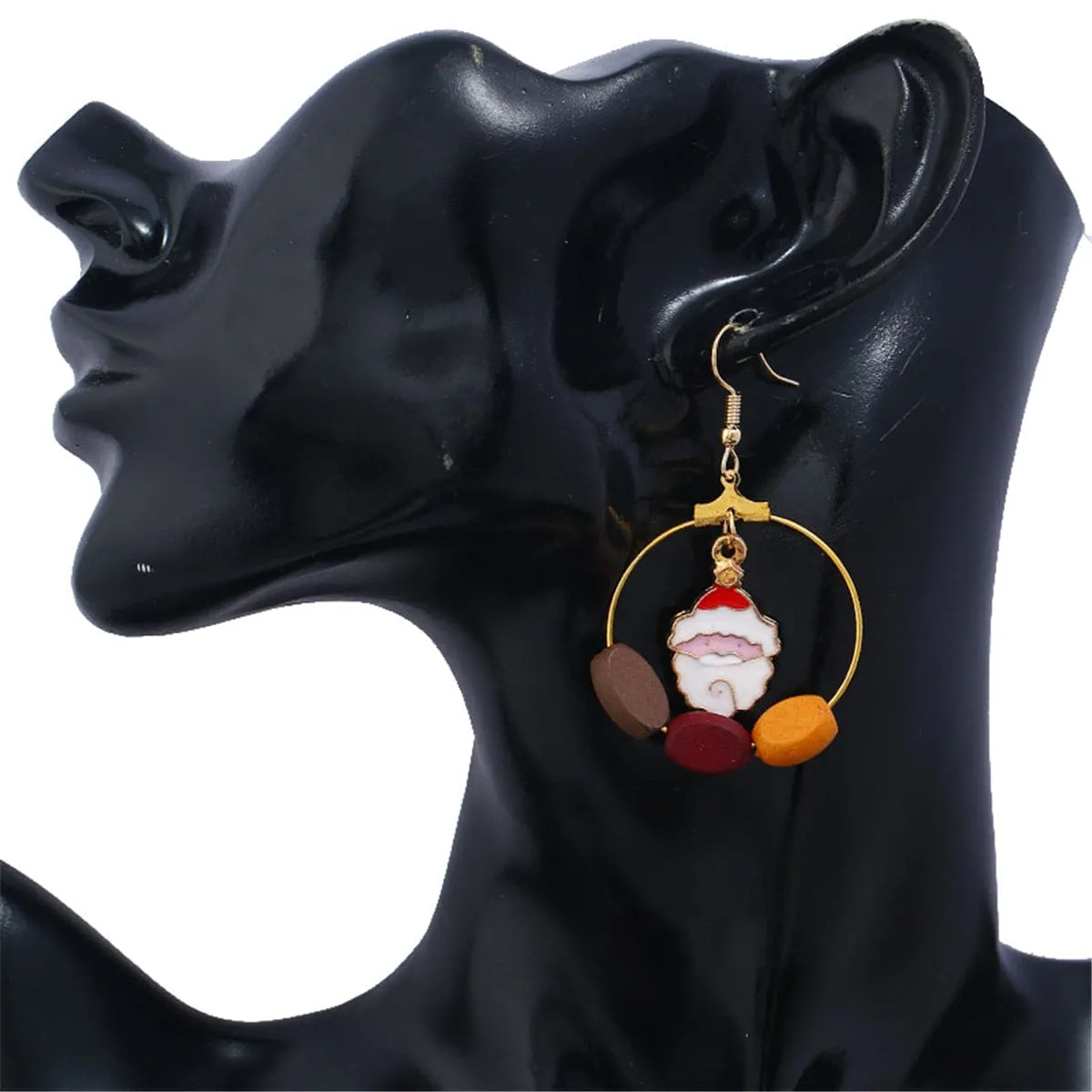 Wood & 18K Gold-Plated Santa Claus & Bell Drop Earrings