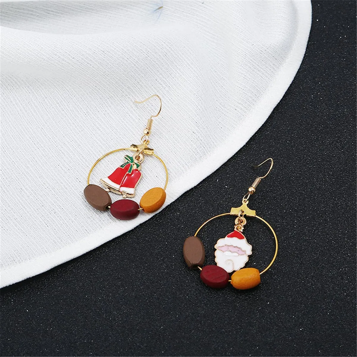 Wood & 18K Gold-Plated Santa Claus & Bell Drop Earrings