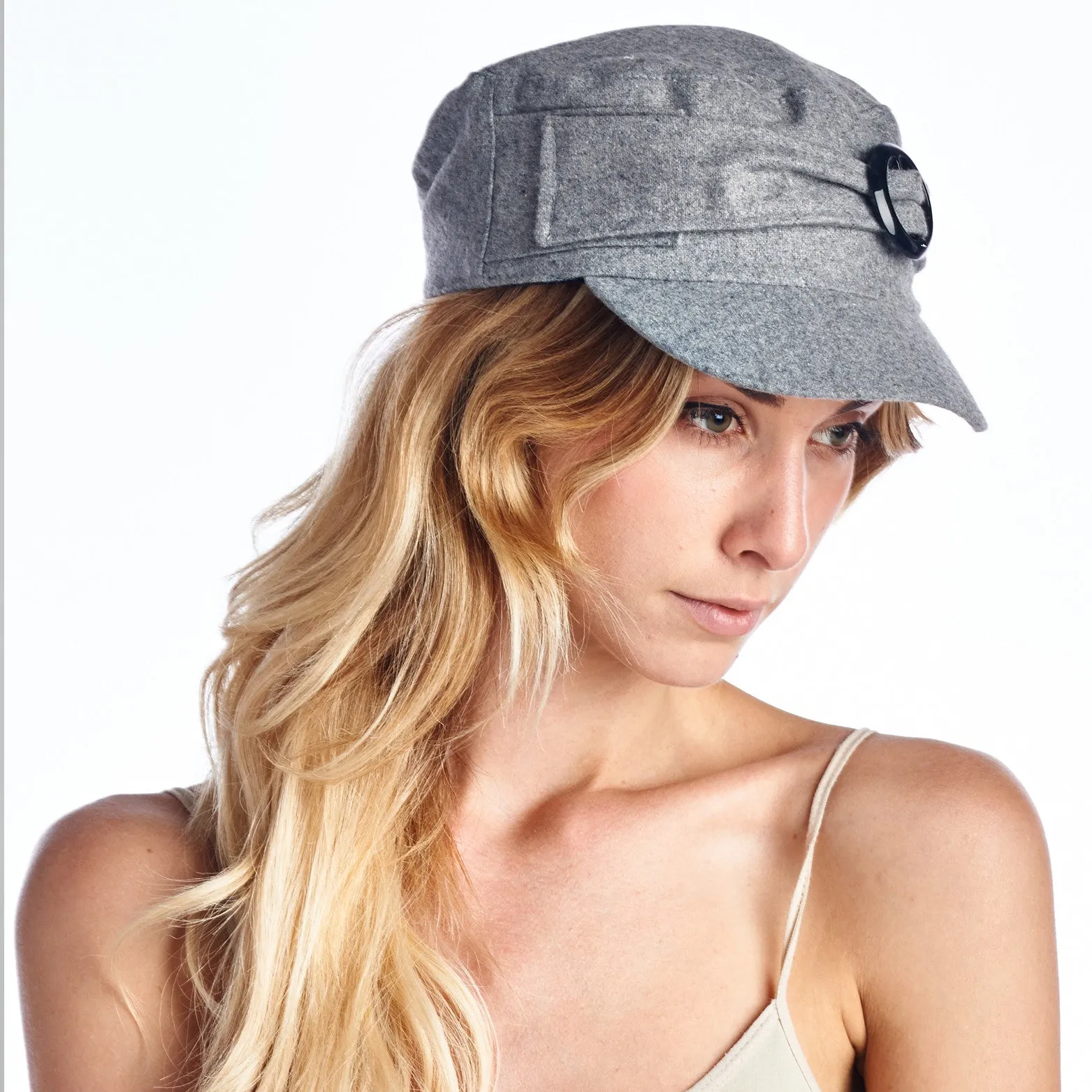 Wool Blend Military-Style Cap with Buckle