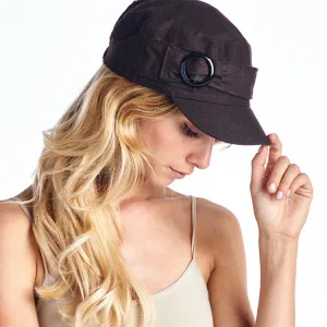 Wool Blend Military-Style Cap with Buckle