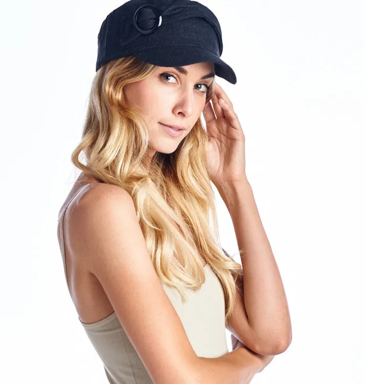 Wool Blend Military-Style Cap with Buckle