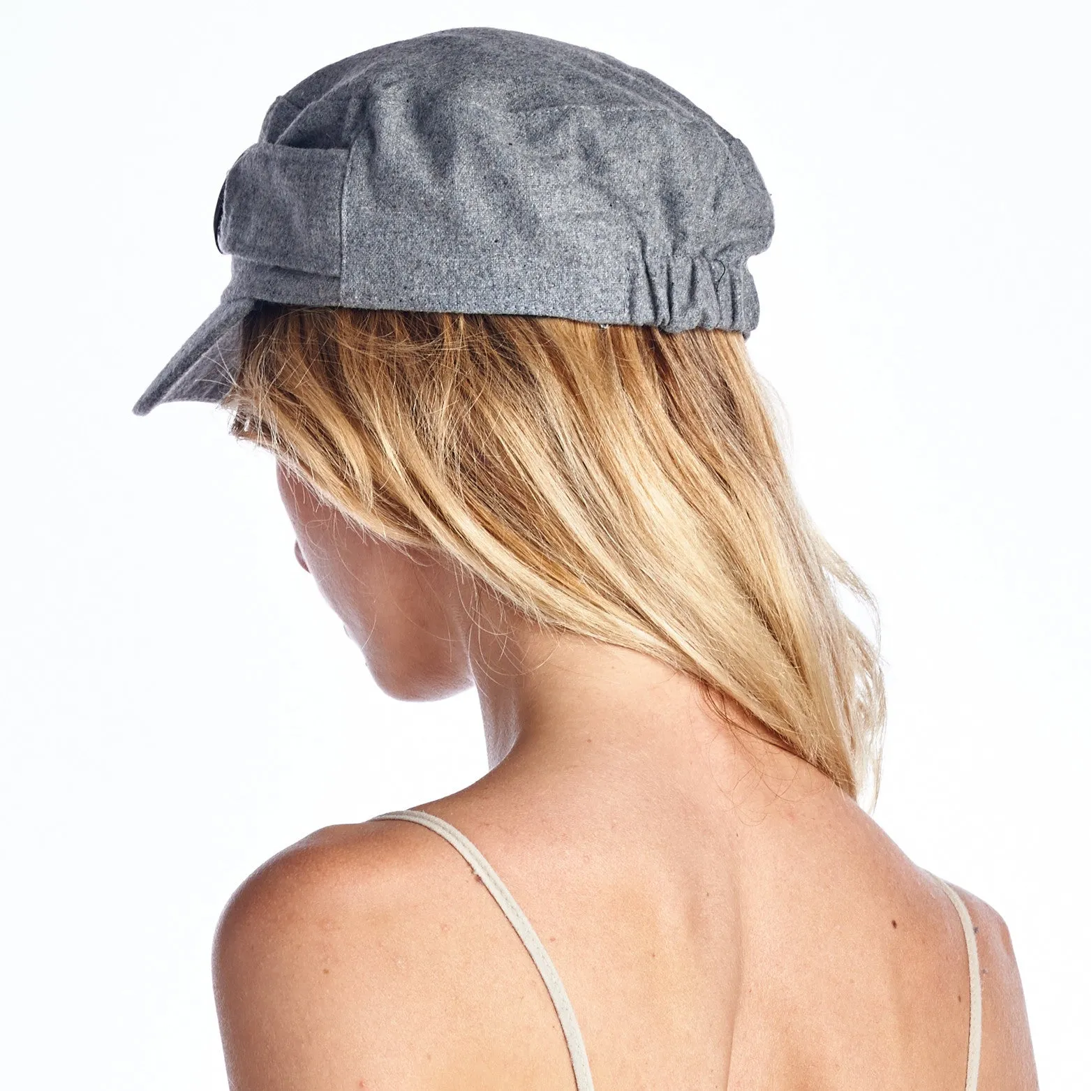 Wool Blend Military-Style Cap with Buckle