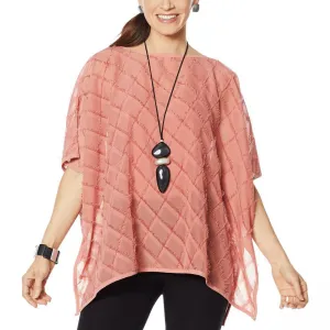 WynneLayers Women's Diamond Jacquard Fringed Chiffon Poncho Top