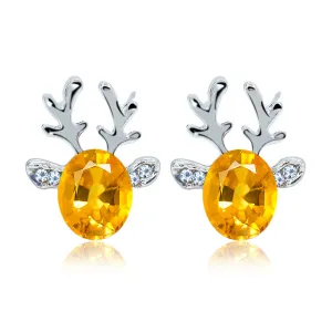 Yellow Crystal & Cubic Zirconia Reindeer Oval Stud Earrings