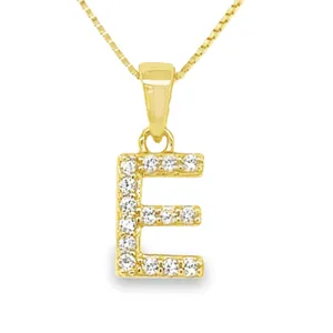 Yellow Gold Plated Sterling Silver CZ Letter E Pendant