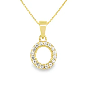 Yellow Gold Plated Sterling Silver CZ Letter O Pendant