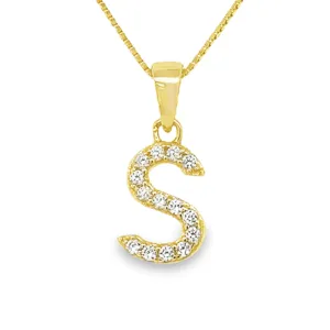 Yellow Gold Plated Sterling Silver CZ Letter S Pendant
