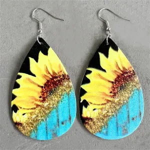 Yellow Polystyrene & Silver-Plated Sunflower Drop Earrings