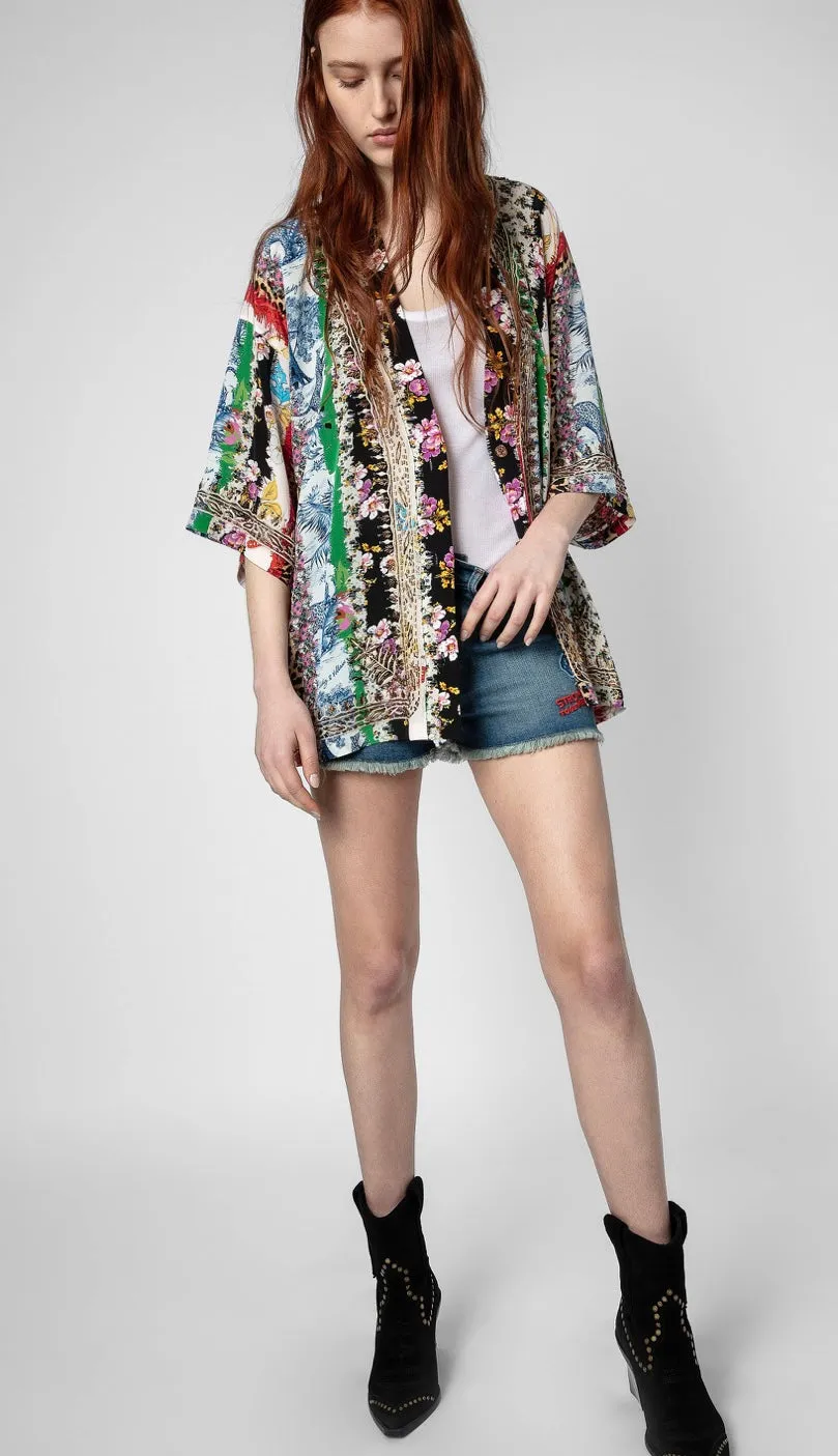 Zadig & Voltaire Mixed Print Silk Tong Jacket